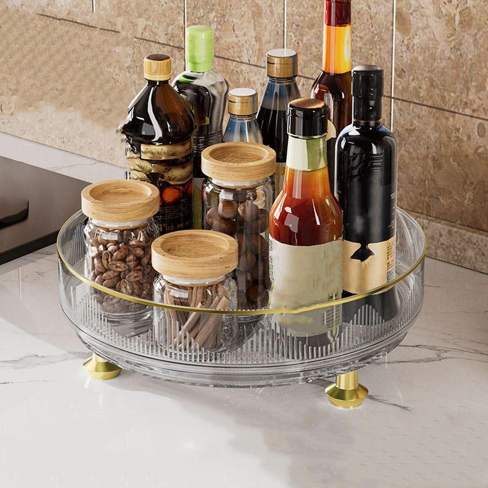 360°Rotating Rotating Spice Rack Clear Plastic Non-slip Base Rotating Container Bins Large Capacity Round Kitchen Storage Rack