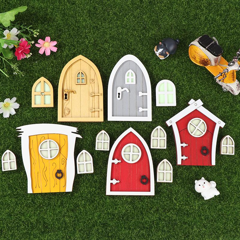 1Set Dollhouse Miniature Fluorescent Fairy Elf Door Window Model House Decor Toy