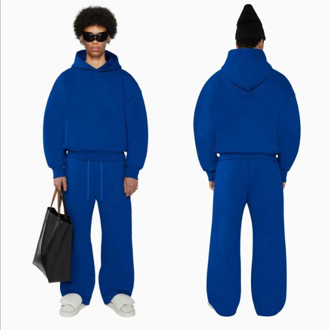 New Hooded Men's Women's Loose Suit With Drop Shoulder Ribbed Hem Sweatshirt Elastic Hidden Drawstring Waistband Sweatpants
