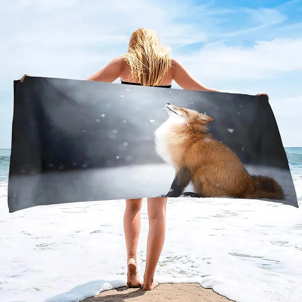 Cute Fox Beach Towel Wild Animal Bath Towels Bathroom Sport Bar Towel for Adult Kids Microfiber Shower Quick Dry Swimming Cover