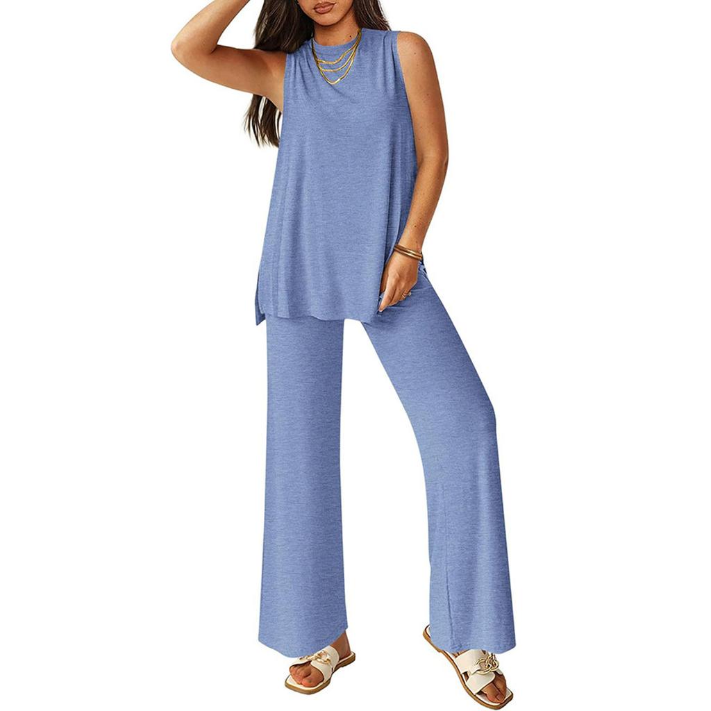 Women's Color Casual Fashion Sleeveless Vest And Pants Two-piece Set