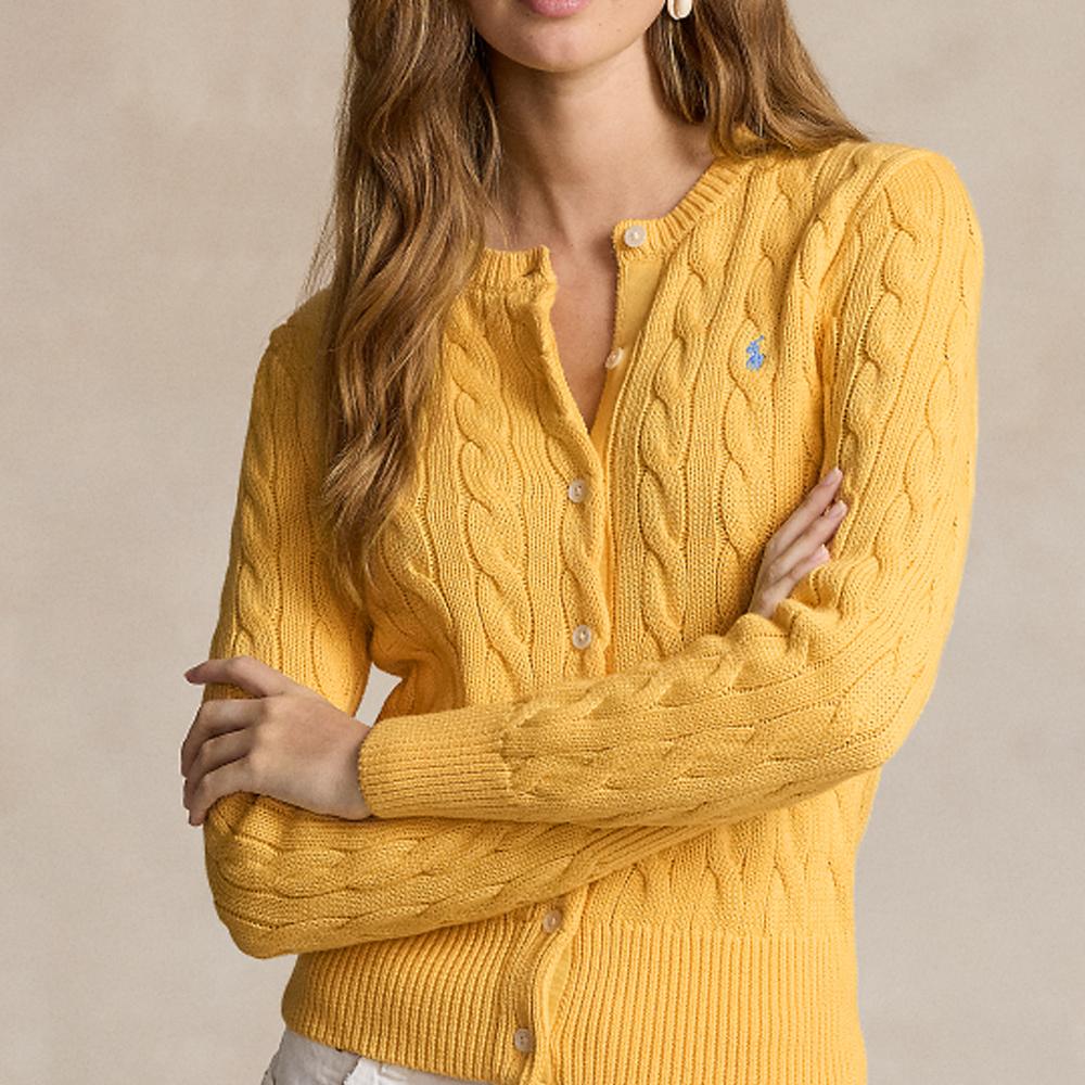 Polo Ralph Lauren SS24 Solid Color Logo Embroidered Single-Breasted Long Sleeve Slim Fit Knit Top Women tops Yellow WMPOSWENDW20264-700