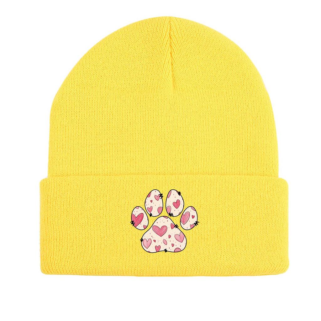 Dog Cat Paw Print Heart Knit Hat Beanie, Valentine's Day "XOXO LOVE KISS", Cozy Stylish Knitted Cap Beanie