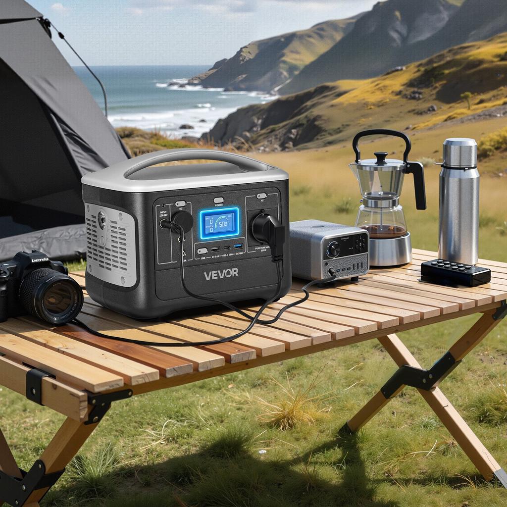 VEVOR Portable Power Station, 600W Solar Generator Power Station, 493Wh LiFePO4 Battery Backup with 7 Output Ports for Home Emergency
