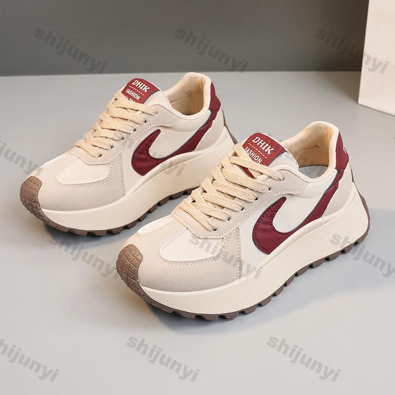 Fashion Women's Thick Bottom Platform Sneakers Spring New Mix Color Lace-Up Casual Shoes Woman Round Toe Non Slip Vulcanized Sport Shoes