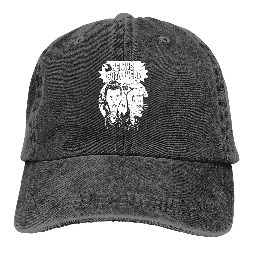 Washed Men's Baseball Cap Horror Black And White Design Trucker Snapback Caps Dad Hat Beavis and Butt-Head Golf Hats
