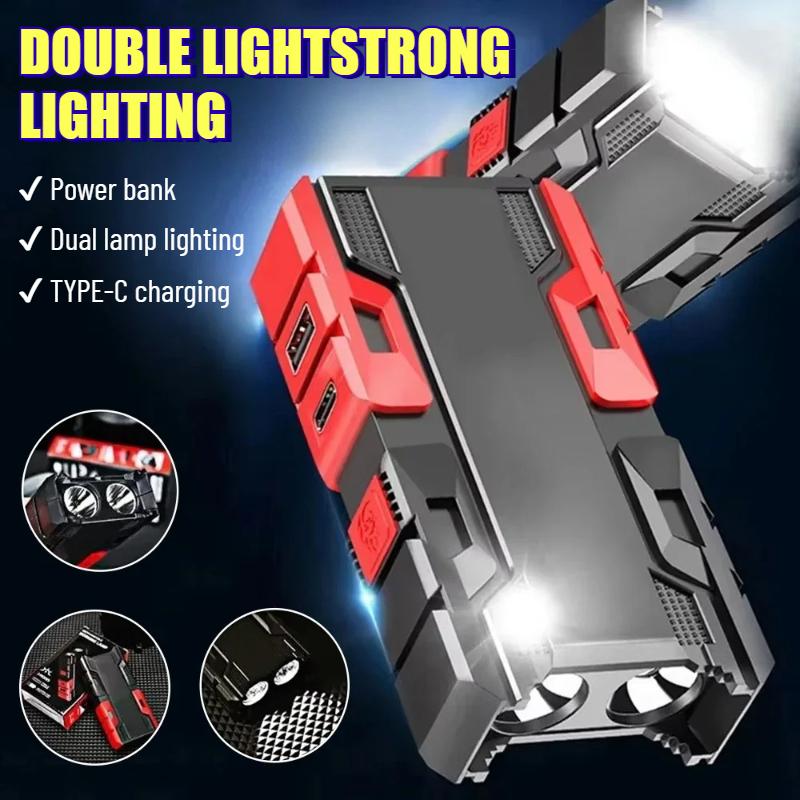 Superhelle LED-Taschenlampe mit zwei Lampenperlen, tragbar, eingebauter Akku, USB-wiederaufladbar, für Outdoor-Camping, Radfahren, Reparaturarbeiten, Arbeitslicht