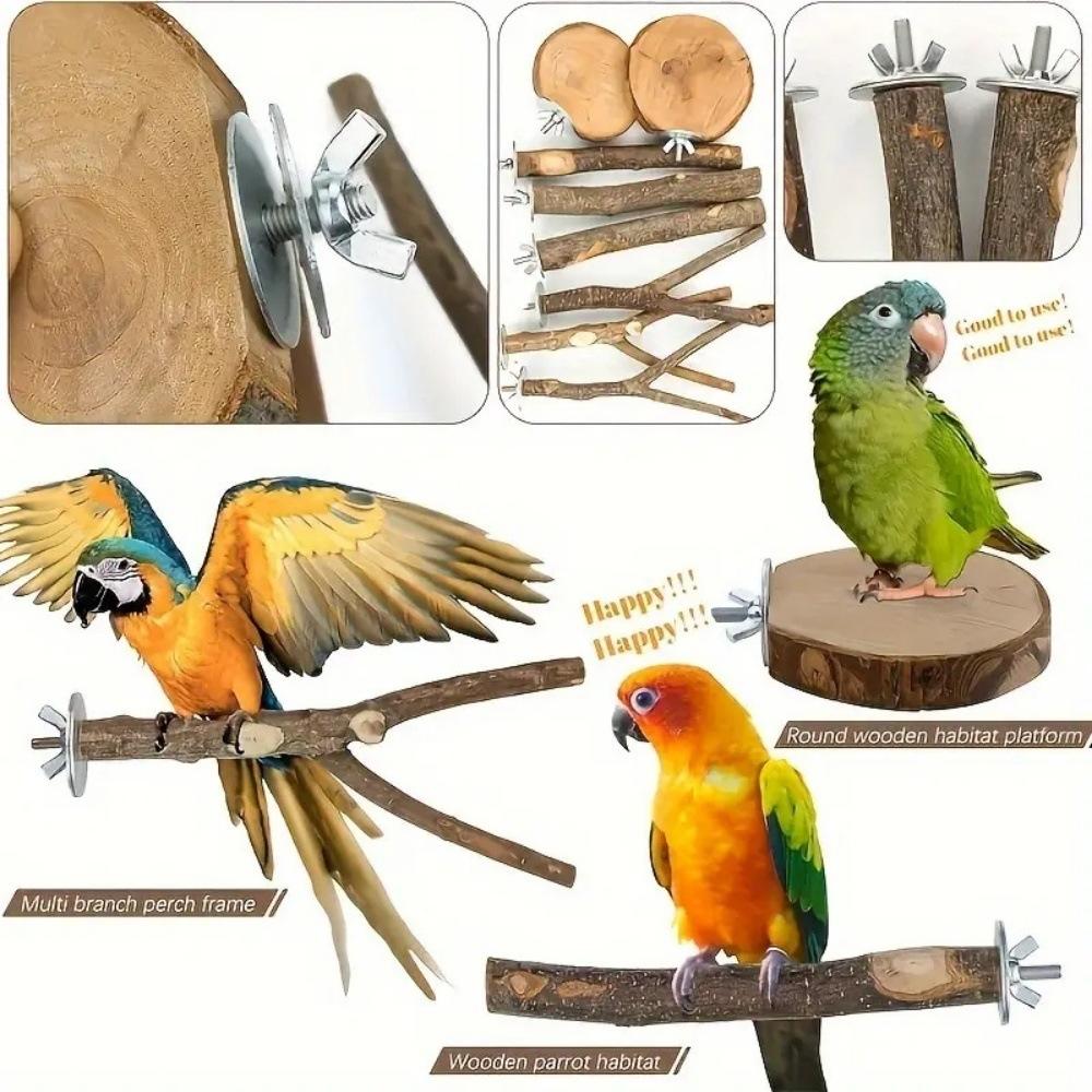 8Pcs Natural Wood Parrot Perch Set Bird Standing Stick Platform Cage Accessory Bird Supplies