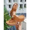 New European large size flower wedge slippers female beauty solid color retro flip-flops female