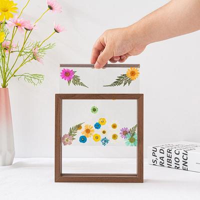 Wooden Glass Leaf Specimen Frame Double-sided Transparent Paper-cut Picture Frame Thicked Photo Display Frame Home Decoration
