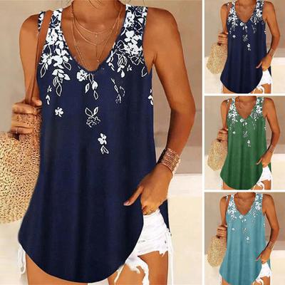Gilet sans manches pour femme, imprimé floral, col en v, mi-long, ample, tenue quotidienne