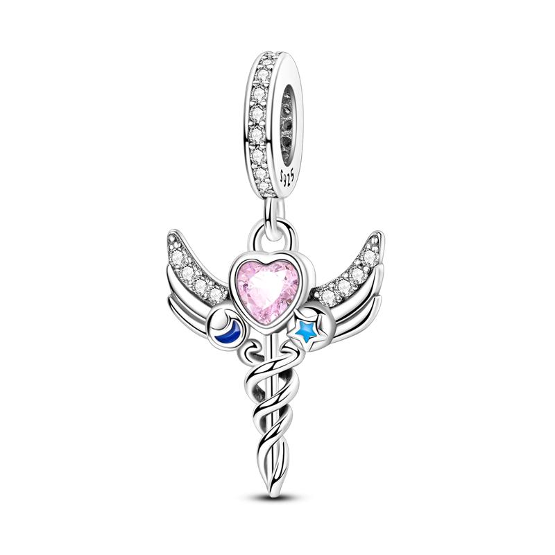925 Silver Guardian Angel Charms Beads Angel Wings Drunk Angel DIY Bracelet Jewelry Gift for Birthday Lucky