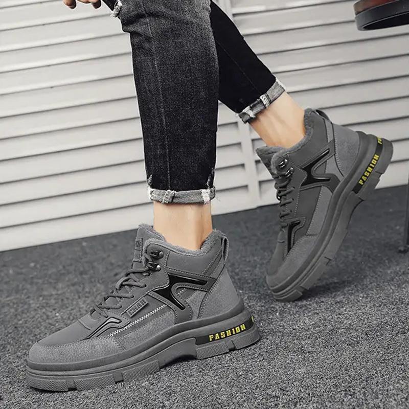 Модные осенние и зимние ботильоны мужские удобные нескользящие теплые хлопковые туфли — фото 6