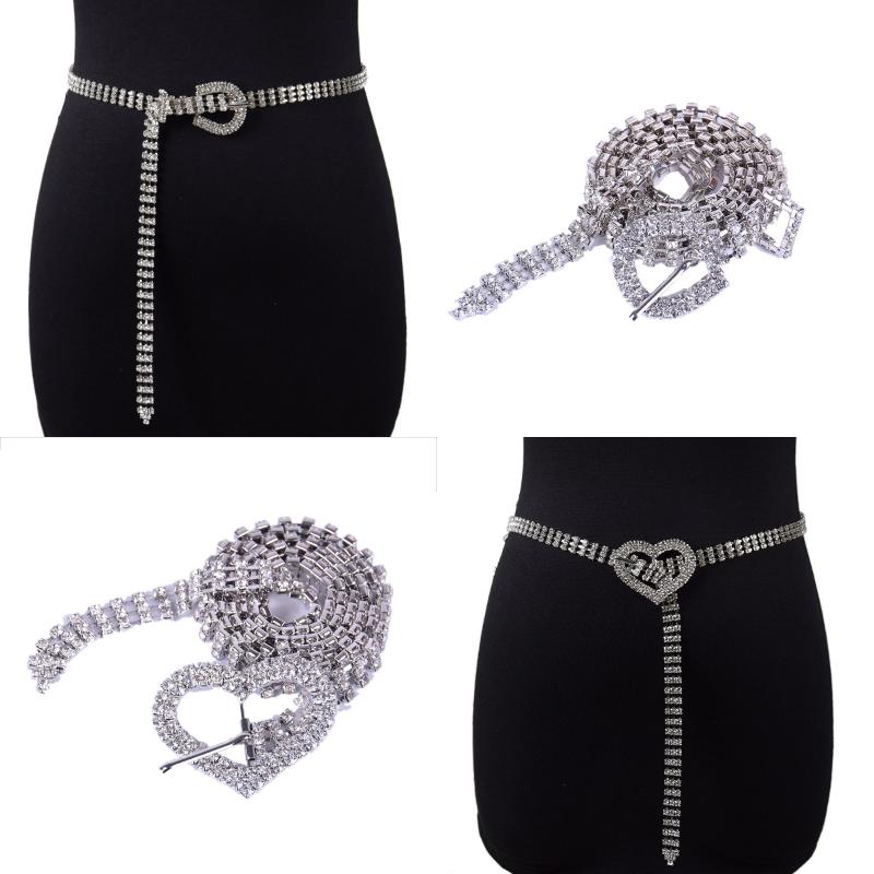 Gold And Silver Rhinestone Thin Belt Fashion Women Elegant Waist Chain With Heart Buckle Belt Skirts Jeans Accessories