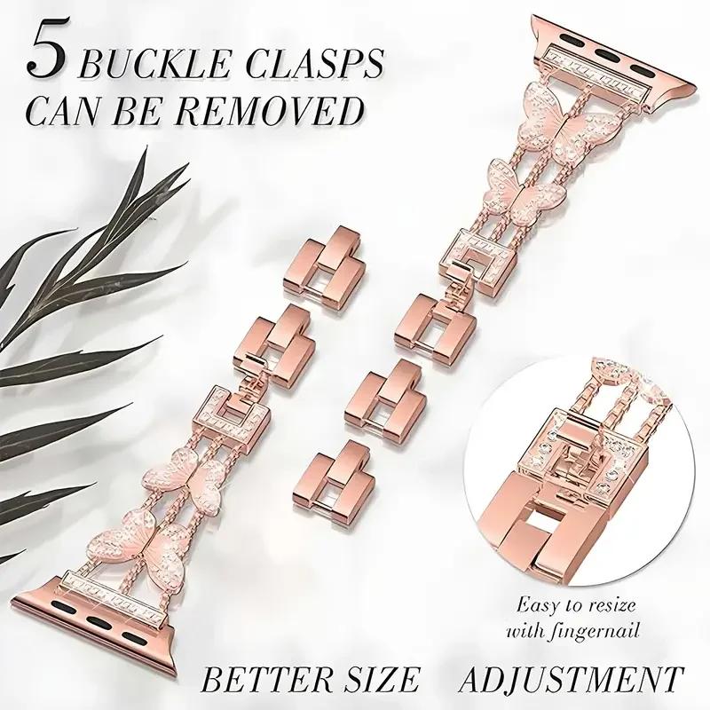 Elegant and fashionable butterfly diamond ladies watch strap for Apple watch, shiny butterfly diamond inlaid metal watch strap