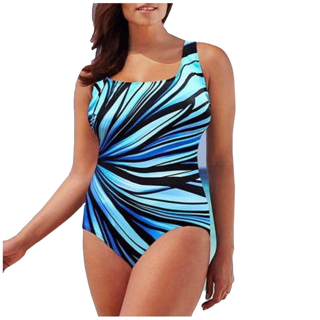 Women's One Piece Swimsuit Stylish Printed Slim Fit Scoop Neck Sleeveless Swimwear Suitable for Beach Pool and Water Activities