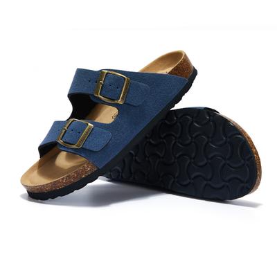 Moda Cuero Mate Verano Zapatillas de Corcho para Hombre Exterior Pareja Fondo Plano Antideslizante Sandalias de Playa