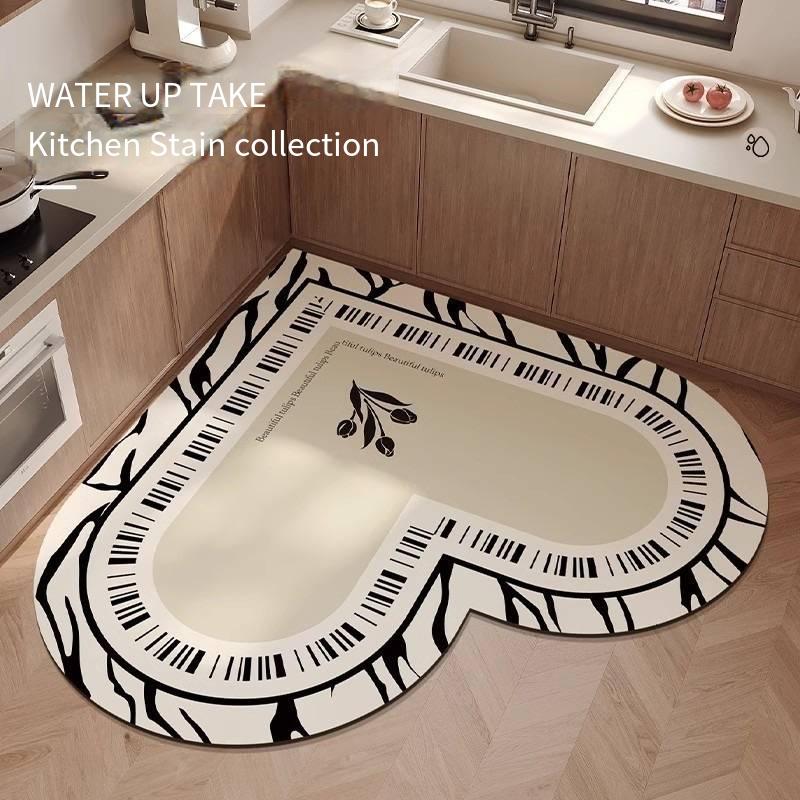 1PC French Light Luxury Heart-Shaped Kitchen Floor Mat With Diatomaceous Mud For Easy Care Waterproof Non-Slip Carpet