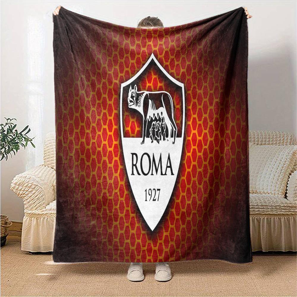 Coperta in Flanella con Emblema AS Roma, Morbido Poliestere, Design Moderno, Per Tutte le Stagioni, per Campeggio, Viaggi, Regali per Feste o Compleanni