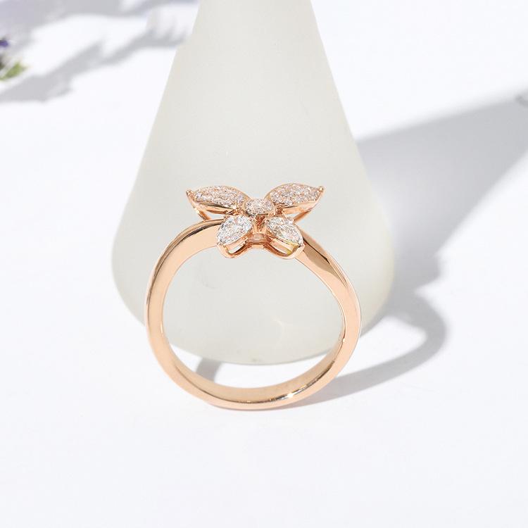 Women's S925 Sterling Silver Butterfly & Pear-Shaped Diamond Ring