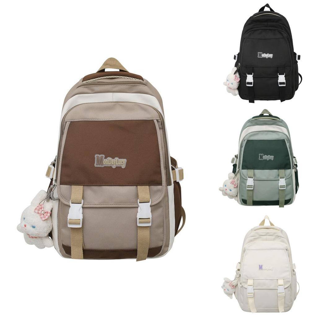 Simple Solid Color Letter Decoration Student Leisure Backpack For Daily Use
