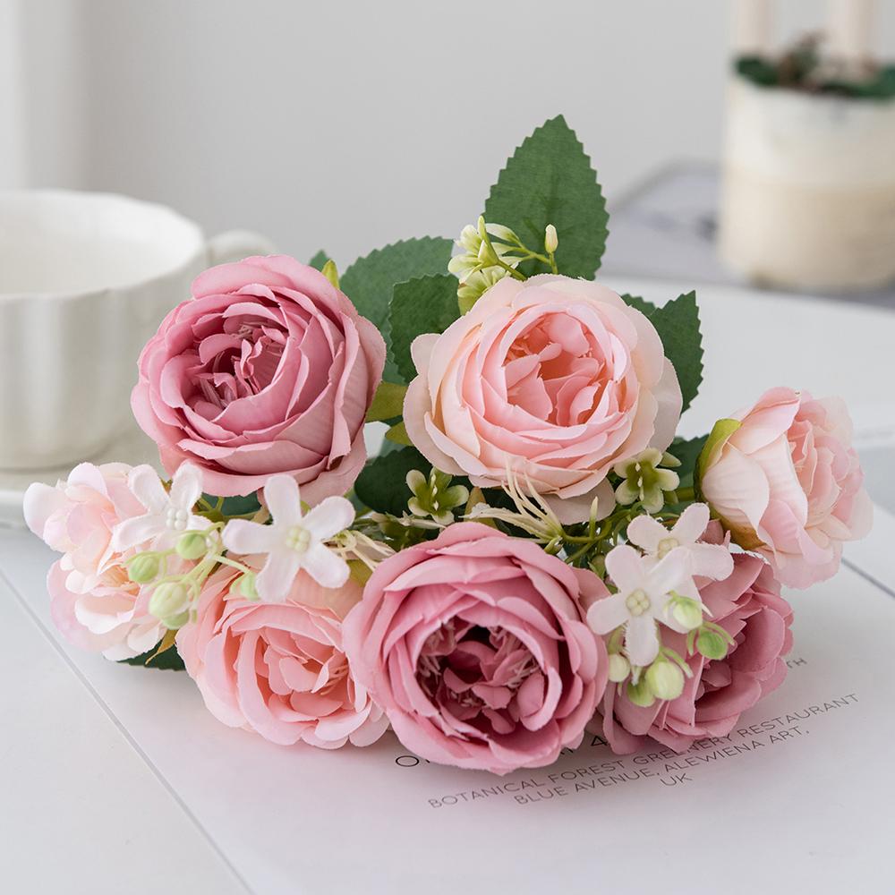 Artificial Flower Home Room Decoration Accessories Wedding Scrapbook Peony Candy Gift Box Arrangement Festival Silk Rose Bouquet