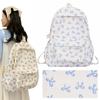 Adjustable Strap Daypack Nylon Student Backpack Bow Printed for Girls Women Travel Bag Cute Knapsack Rucksack