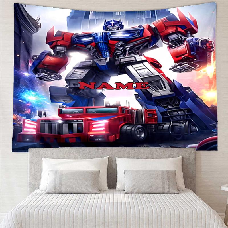 Custom Name Optimus Prime Print Tapestry, Backdrop, Easy Setup, Ideal for Bedroom, Office & Living Room, with Aesthetic Wall Hanging Decor.