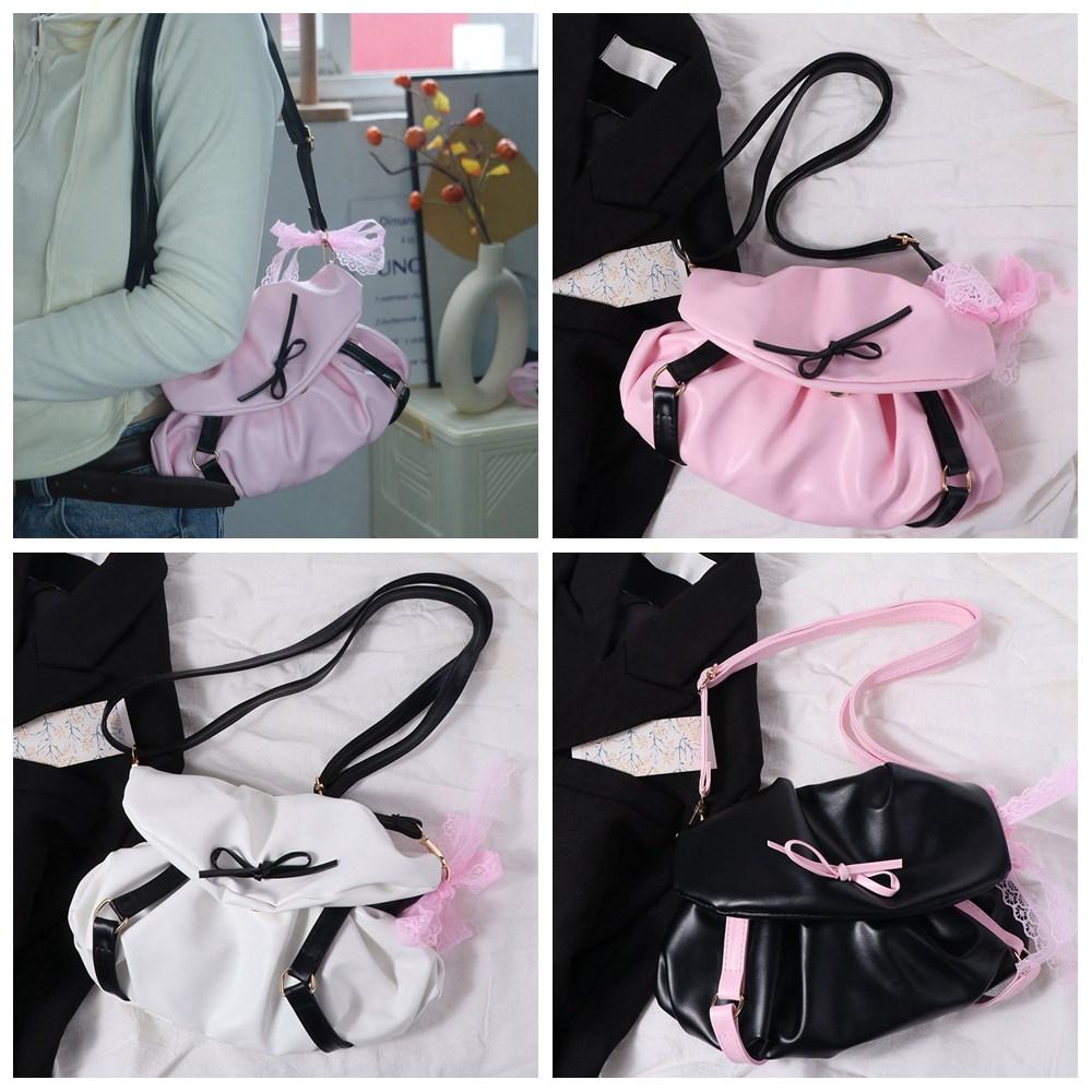 PU Leather Y2k Shoulder Bags Pleated Bow Lace Handbag Elegant Balletcore Underarm Bag  Girls/Female