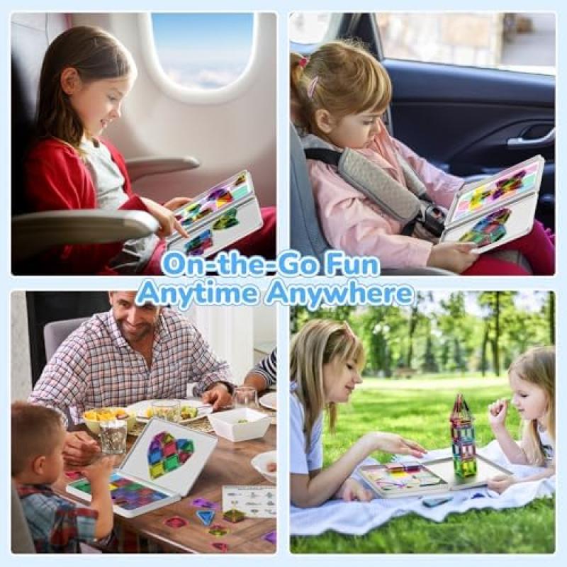 Magnetic Tiles Construction Set 42pcs Travel Toys for Kids Portable MINI Magnetic Building Blocks Montessori Toy Gift for Toddlers 3+ Years