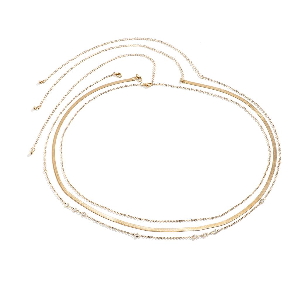 IngeSight.Z Simple 3pcs/set Crystal Chain Belly Waist Chain Women 2026 Punk Gold Color Flat Snake Chain Bikini Body Jewelry Y2K