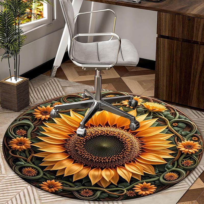 Sunflower Kaleidoscope Pattern round carpet Chair cushion Round Entryway Rug, Soft Round Rugs for Living Room, Bedroom, Circle Carpet decor gifts