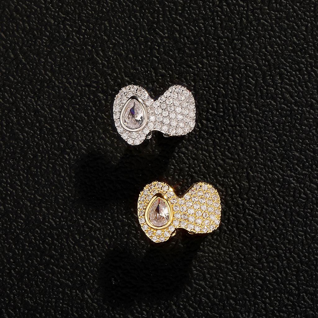 Iced Out Bling Diamonds Teeth Grillz 18k Gold Plated Single Teeth Set Full Zircon Braces for Body Jewelry