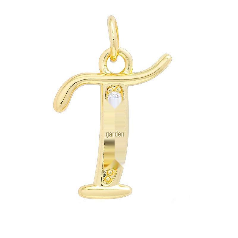 European & American Gold-Plated Copper Zircon Letter Necklace - High-End DIY Jewelry Accessory
