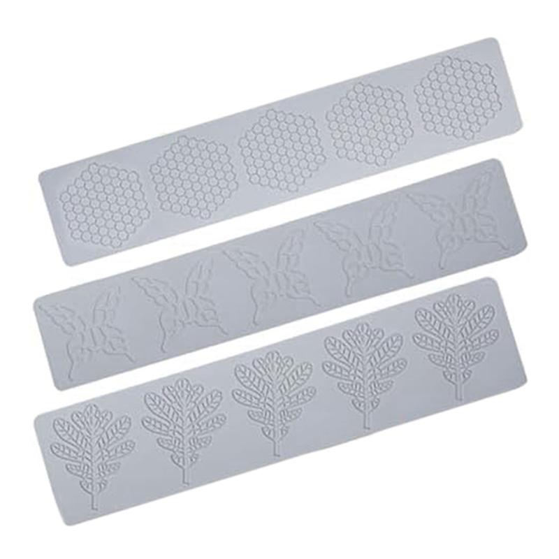 BAAU Tile Cake Fondant Mold 3 Pieces Honeycomb Mold Leaf and Butterfly Reusable Embossing Mat Lace Silicone Mold