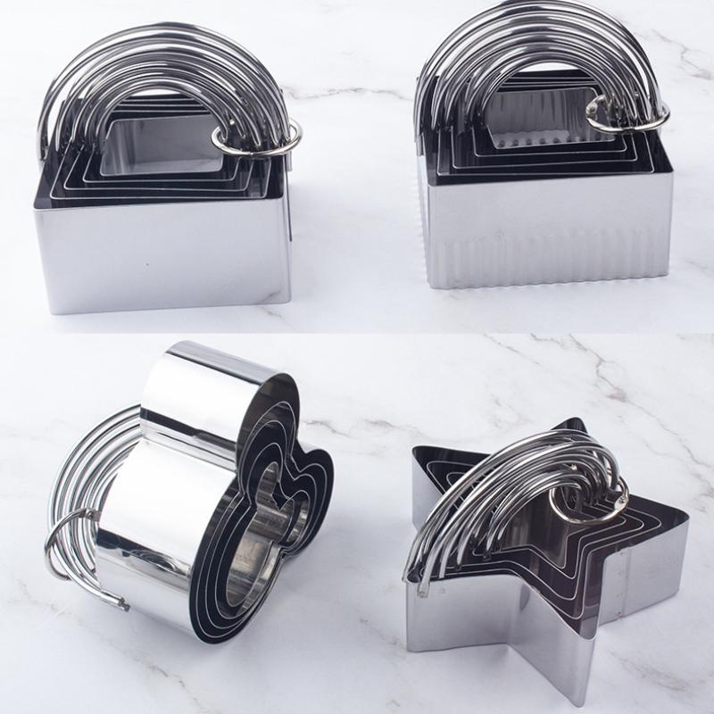 5 Pcs Stainless Steel Baking Cookie Cutters Set With Hanging Basket And Dual Handle Mousse Rings For Cake Biscuit Making