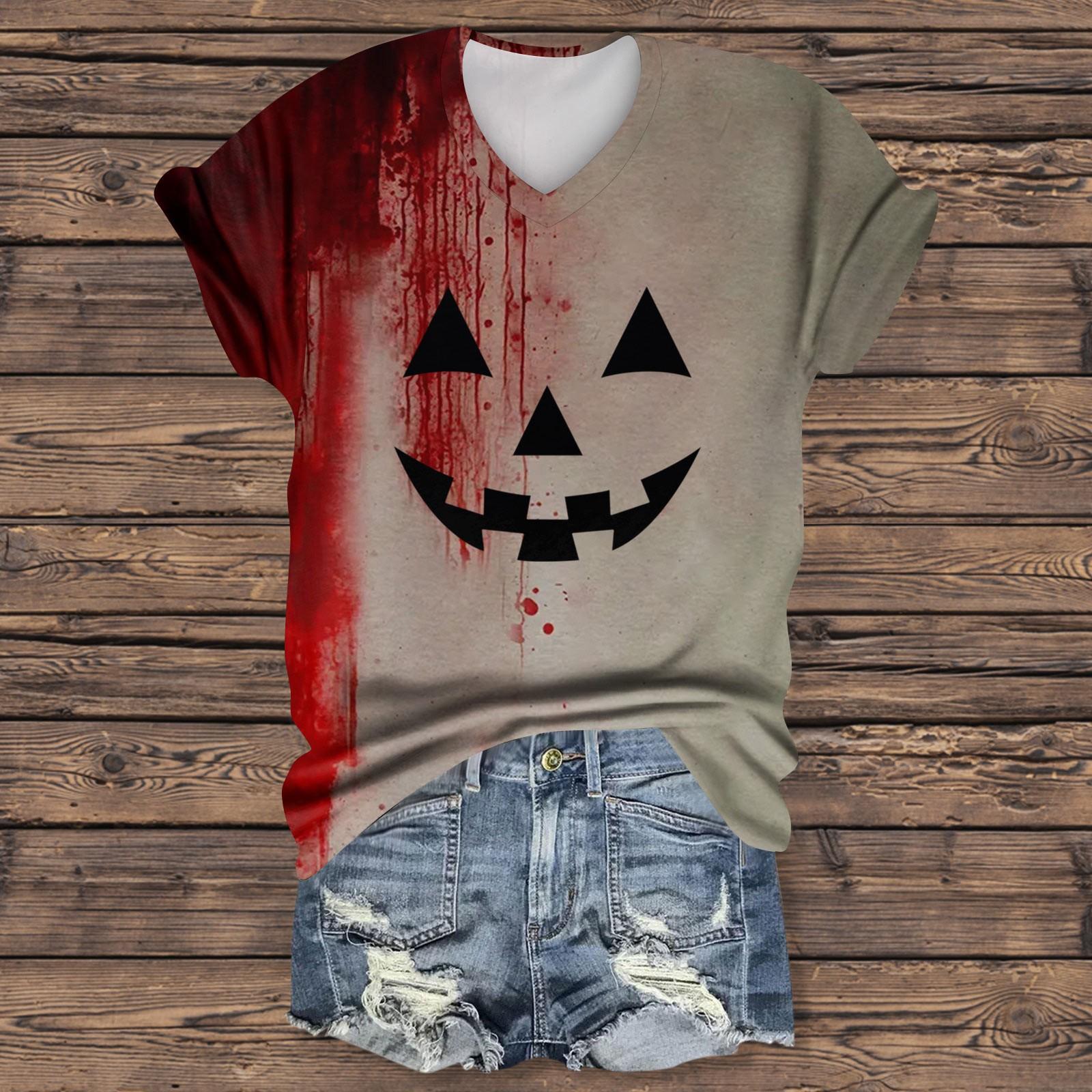 

Women s Fashion Casual Short Sleeve Halloween Print Tops Halloween Elegant Tops S