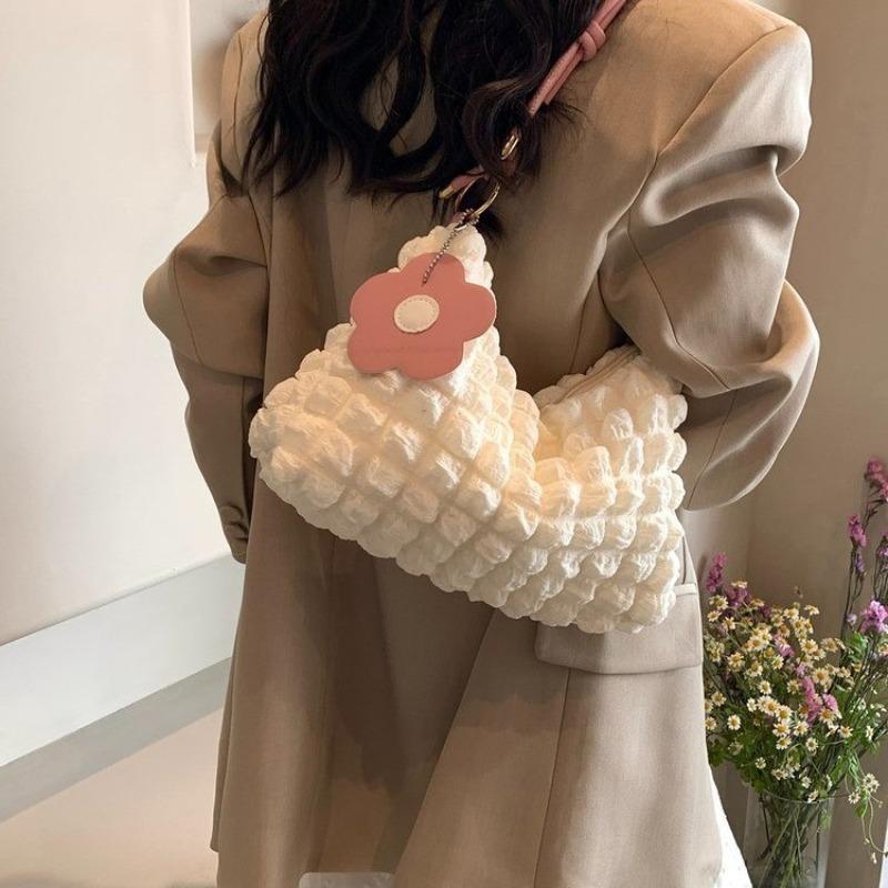 Bubble Flower Portable Cylinder Bag Women's New Japanese and Korean Girls One Shoulder Hand Carry Bento Bag Contrasting Color Design