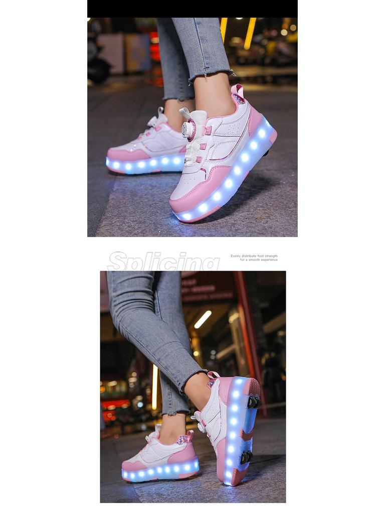 Wiederaufladbare LED-Leucht-Rollschuhe für Kinder mit vier Rädern