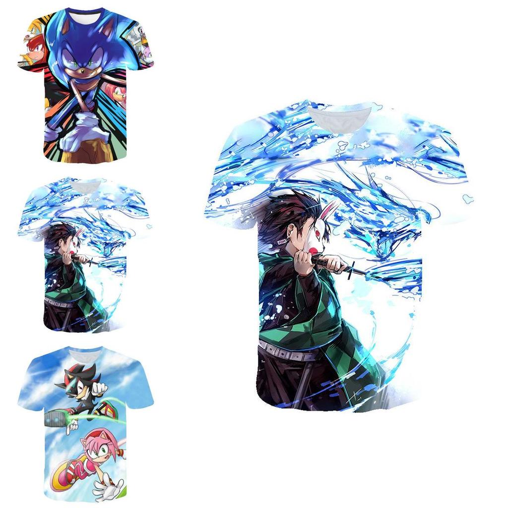 Levendig Sonic The Hedgehog Geprint T-shirt Voor Kinderen Met Korte Mouwen En Comfortabele Pasvorm
