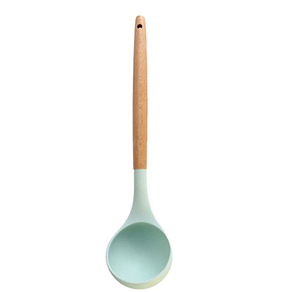 Silicone Wood‑handled  Ladle Solid Wood Ladle Kitchen  Scoop Serving Spoon  Cooking Stirring