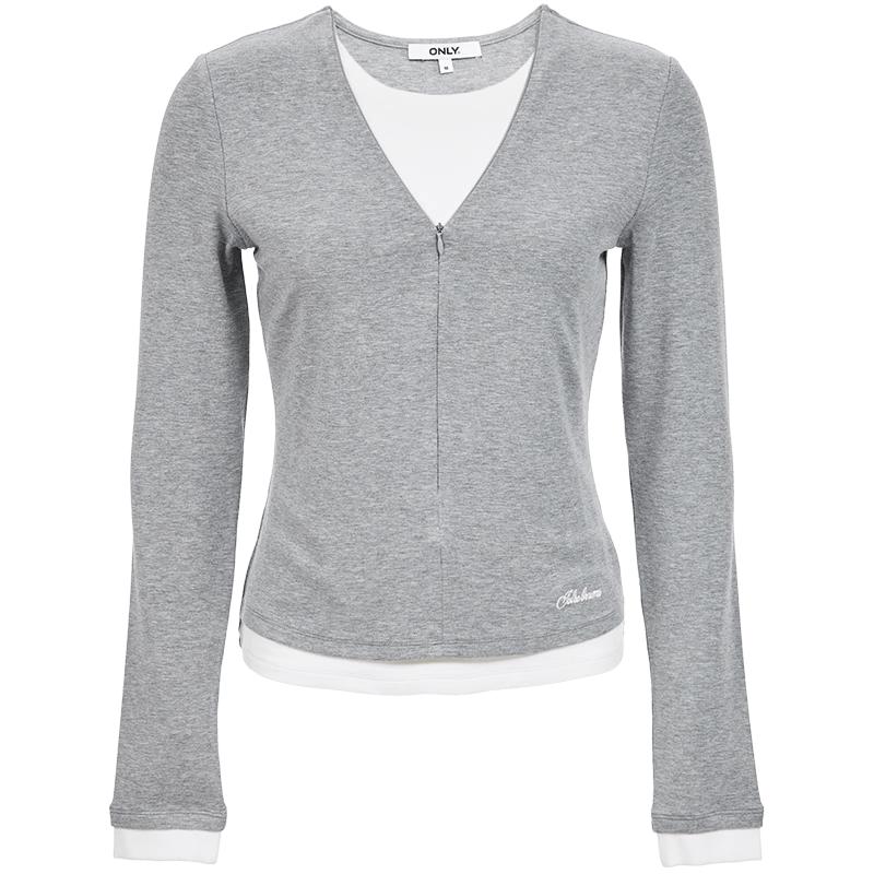 ONLY Women s Faux Two-Piece Color-block Long Sleeve Sweatshirt M