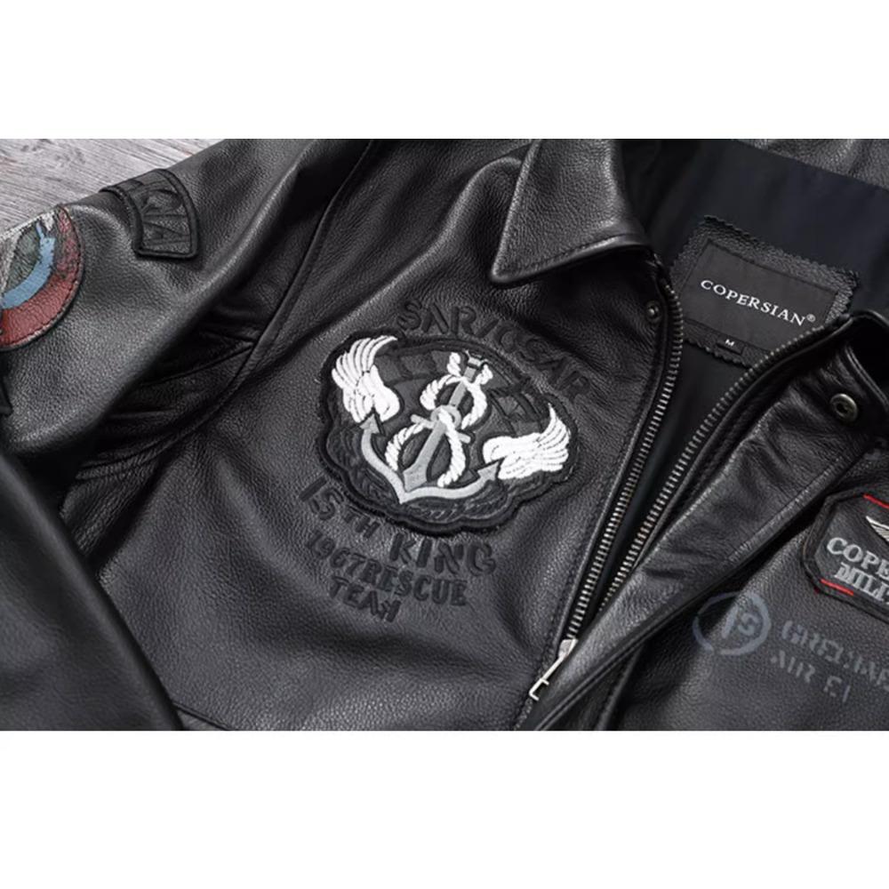 Chinese Size Genuine Leather Jacket for Men Real Cowhide Skin Military A2 Flight Suit Embroidered Pilot Coats Mens Aviation Clothing Autumn