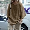 Men T-shirt Solid Color Loose Streetwear Long Sleeve Burrs Edge Top for Dating