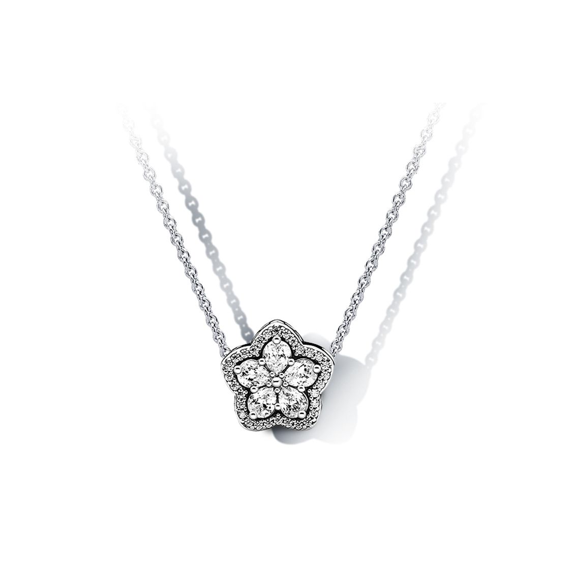 Pandora 925 Silver Snowflake Jewelry Necklace Set Women necklaces ZT2010 Silver,45