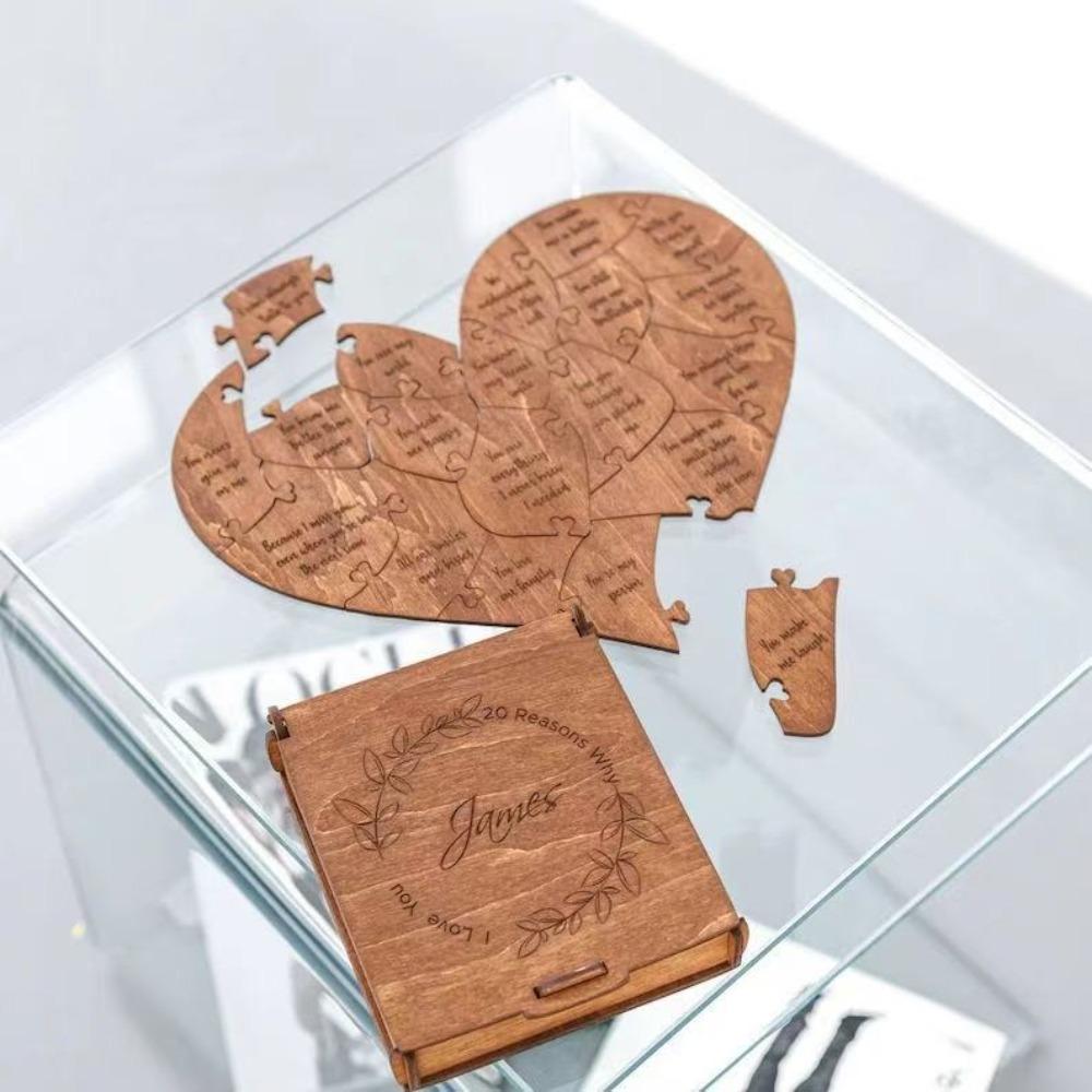 Anniversary 20 Reasons Why I Love You Wooden Couple Love Puzzle Puzzle in Wood Box  For Him and Her
