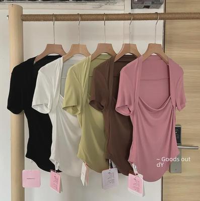 French-Style Square Neck Clavicle T-Shirt - Women's Trendy Summer 2025 Hot Girl Top