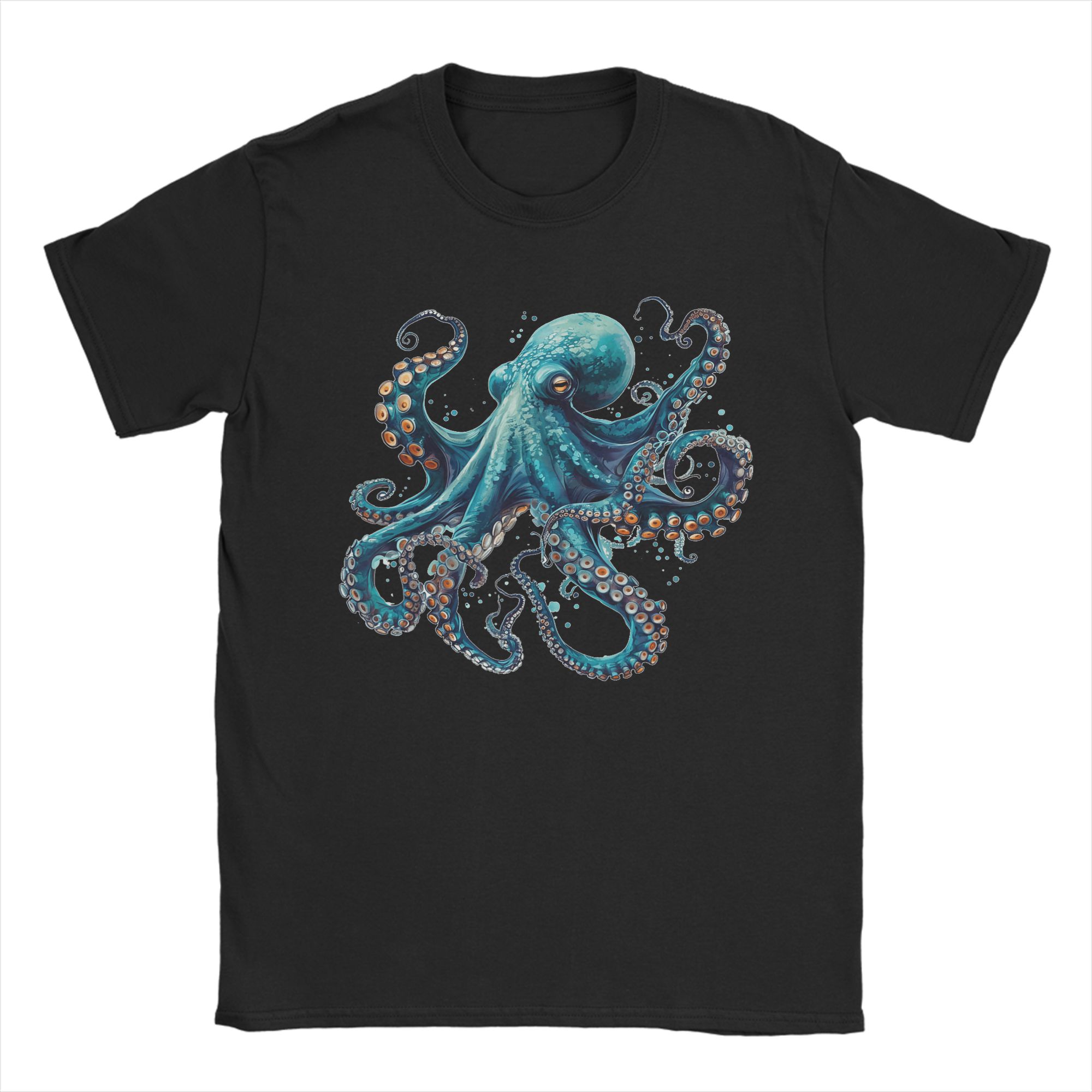 

Cool Blue Octopus TShirts Men Casual Pure Cotton Tee Shirt Round Neck Short Sleeve T Shirt Plus Size Tops S