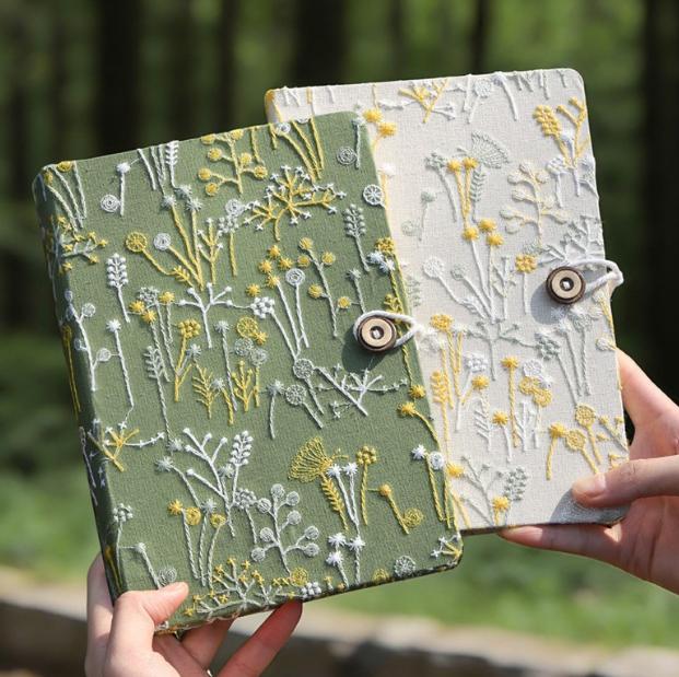 Creative Fresh Embroidered Fabric Cover Hardcover Diary Notebook Artistic Stationery Gift for Daily Journal Writing