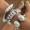 Salircon Unique Design Irregular Geometric Metal Bangles for Women Elegant Classic Oval Imitation Pearl Open Bracelets Jewelry